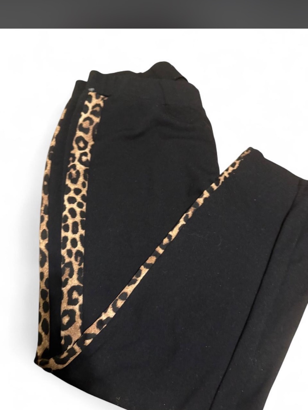 MICHAEL Michael Kors Black Leggings with Leopard Side Stripe